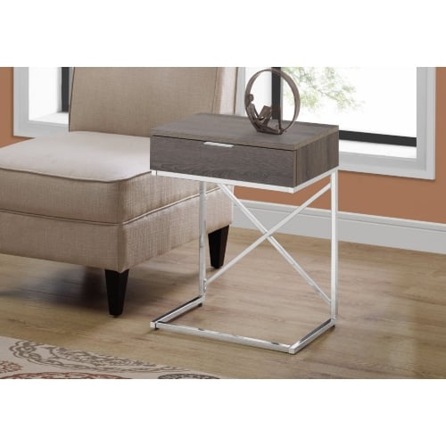 24"H Accent Table in Dark Taupe & Chrome Metal